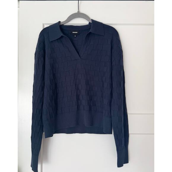 Monrow Navy Checkered Polo Sweater S NWOT - Picture 6 of 10